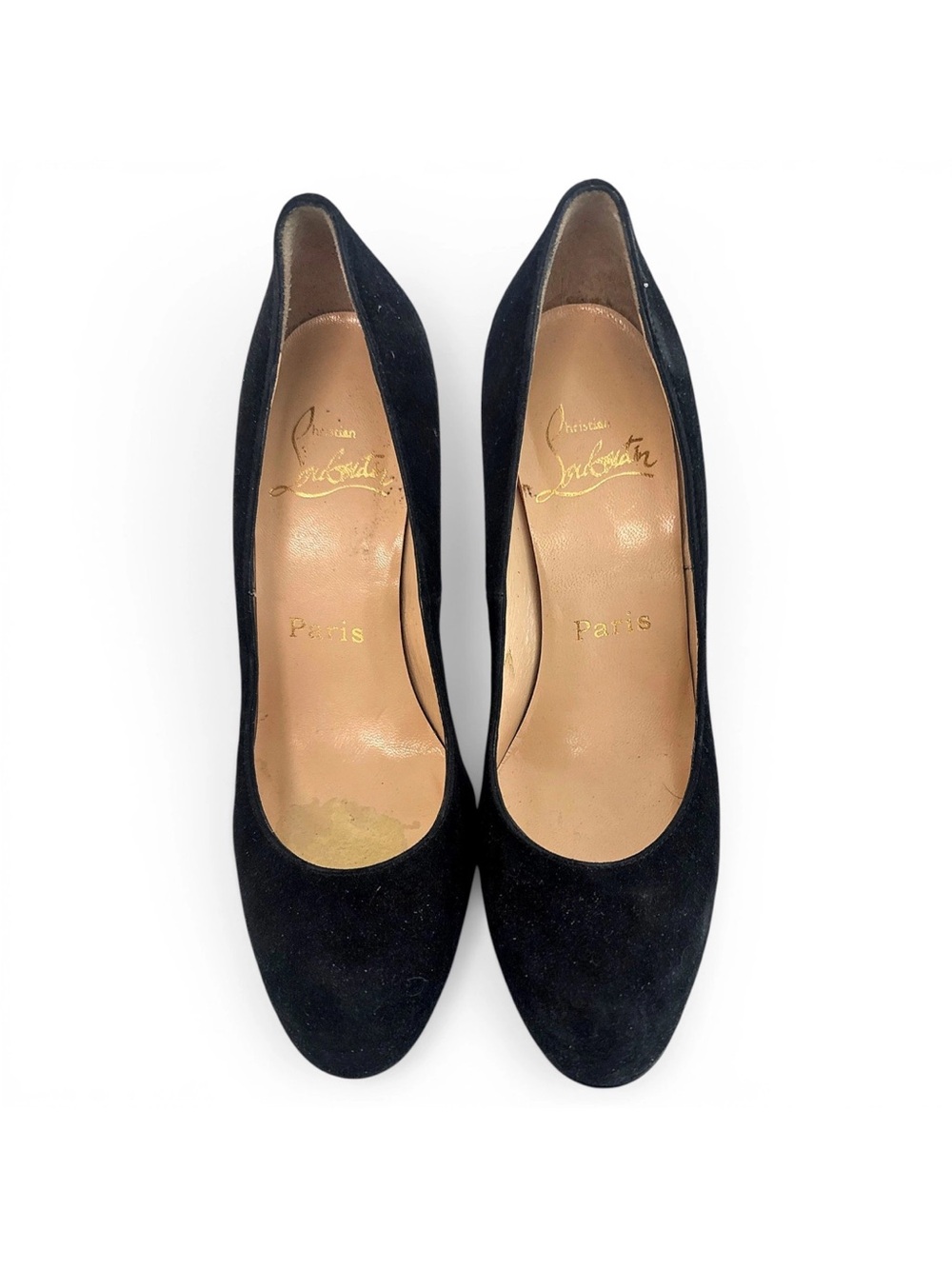 Christian Louboutin Black Suede Round-Toe Pumps